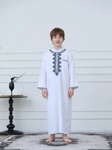 Boys' Moroccan Robe Kaftan Hooded Embroidered Loose Fit Modest, Middle Eastern Muslim Boys' Clothing, Comfortable Long Sleeve Dressing Gown