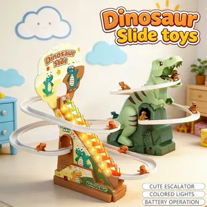 Dinosaur Climbing Slide Toy, Comes With Small Dinosaur Cars, Track Slide Toy, Lights and Music, Electric Climbing Stairs Toy, Roller Coaster Toy, Inertia Sliding Car Track Toy, Holiday and Birthday Gifts for Boys & Girls