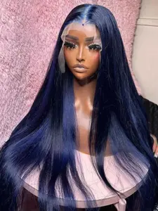 Soft No Glue Pre-Bleached 26 Inch Long 180% Density Daily Gradient Blue Straight Hair 13x4x1 Lace Front Glueless Wig, High Temperature Resistant