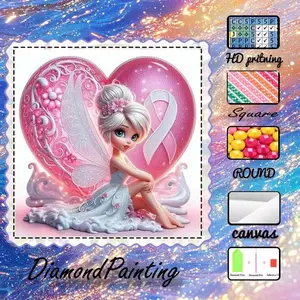 5D-DIY, high-grade velvet canvas, diamond art, diamond painting kit, pink heart, winged fairy, ribbon elements AB diamonds, fairy dust diamonds, crystal diamonds, perfect home decor, handmade diamond art painting kit, special craft diamond art kit