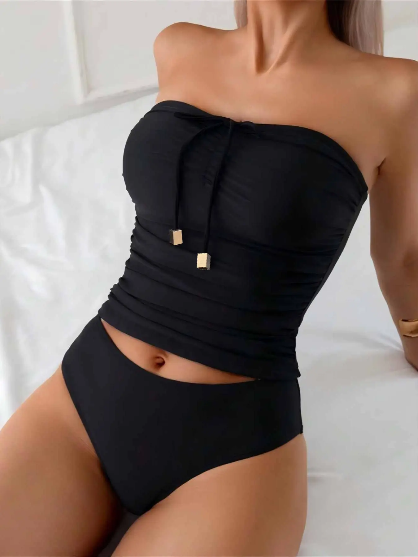 Women's Sexy Cute Bikini Set with Detachable Straps, Adjustable Strapless Swimsuit for Beach Vacation