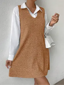 Elegant Women's V Neck Sleeveless Sweater Dress, Fashion Solid Color Long Top with V Neck, Perfect for Spring Summer, Versatile