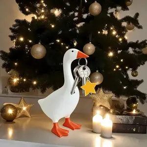 holiday  gifts 7-Inch Resin Desk Goose Statue with Magnetic Beak Funny Desktop Figurine Key Holder for Office Home Decor Cute Christmas Gift Housewarming Ornament Silly Decoration