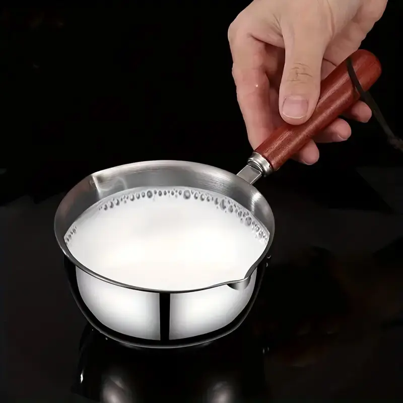 304 Food Grade Stainless Steel Mini Sauce Pan, Heat-Resistant Solid Wooden Handle Small Cooking Pot, Non-stick Coating-Free Milk Pan for Baby Food, Noodles, Sauce Making, Compatible with Induction & Gas Stove Kitchen Cookware