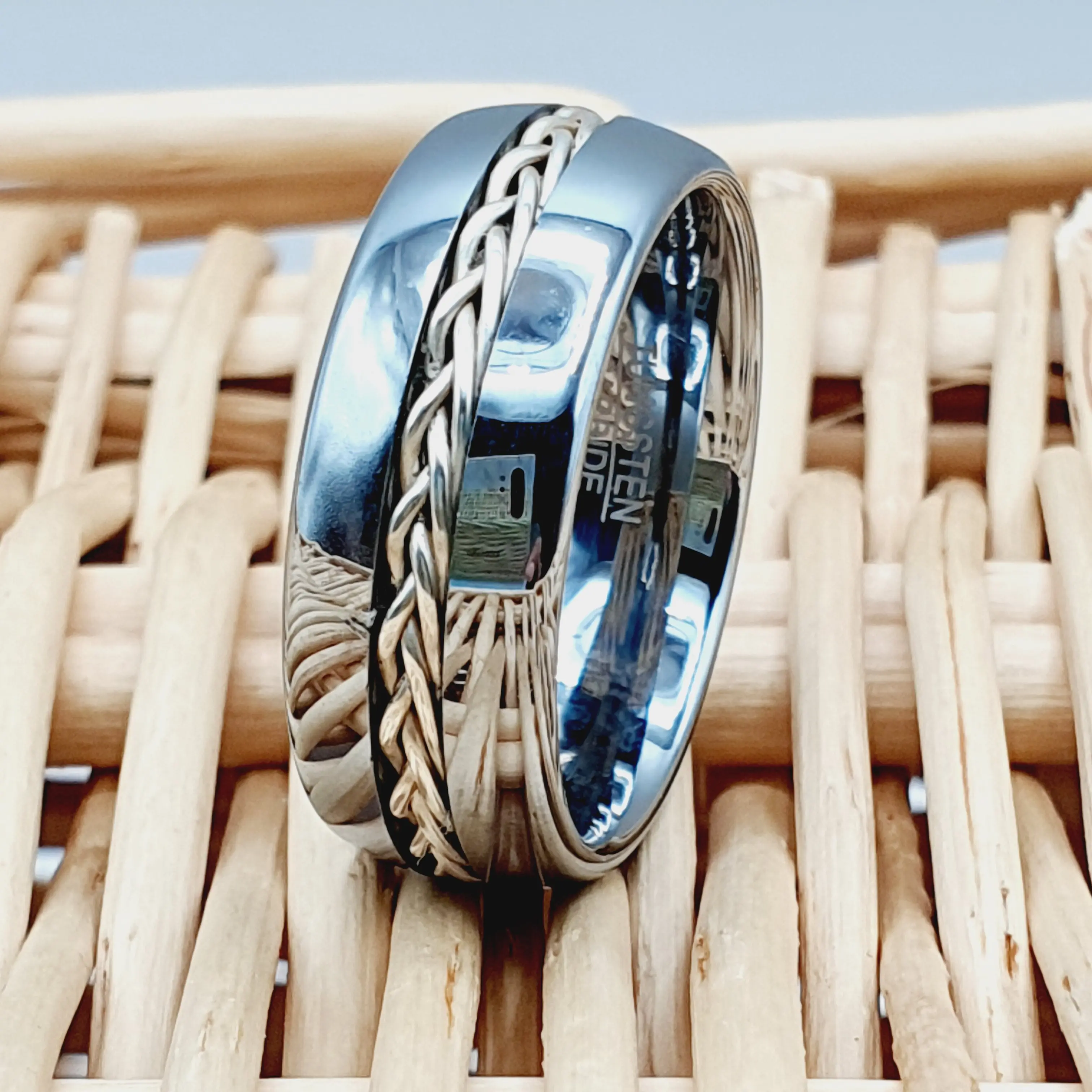 Men's Tungsten Wedding Band, 8MM Braided Tungsten Ring, Carbide Unique Band Ring