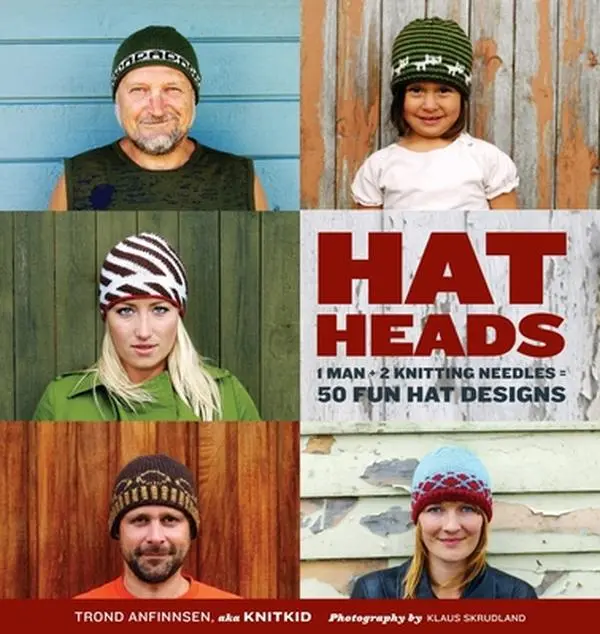 USED Book - HatHeads: 1 Man + 2 Knitting Needles = 50 Fun Hat Designs by Trond Anfinnsen (Paperback) - english