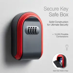 Wall-Mounted Weatherproof Key Safe Box, 4-Digit Combination Lock Outdoor Key Storage, Heavy-Duty Zinc Alloy Security Key Holder for Home, Airbnb & Property Management