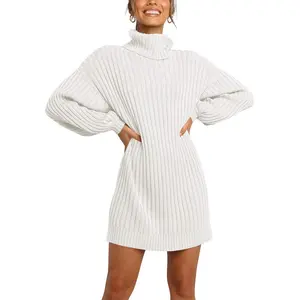 ANRABESS Women Oversized Sweater Dress Turtleneck Batwing Long Sleeve Ribbed Knit Loose 2025 Fall Winter Casual Short Dress