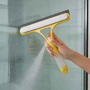 3 in 1 Window Glass Cleaning Scraper Squeegee with Spray, Multifunctional Household Cleaning Tool for Mirror, Shower Door and Car Windshield, Available in White & Yellow