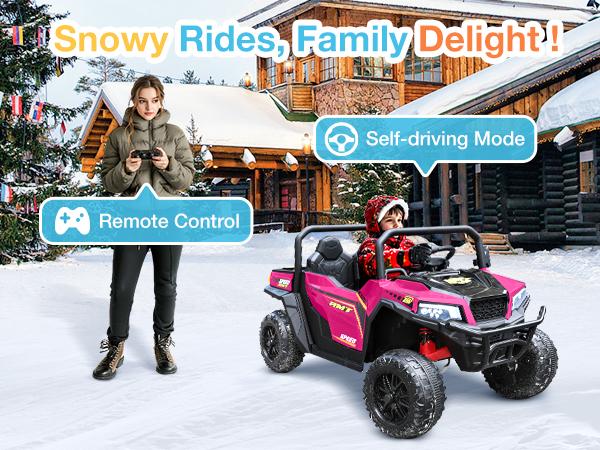 FUNTOK 24V Kids Electric Car for Kids, 2 Seater UTV Electric Car with Remote Control, 4x200W Motor, 4WD/2WD, Max 5 MPH, LED Lights, Music, Bluetooth, Electric Car for Boys & Girls Steering Wheel