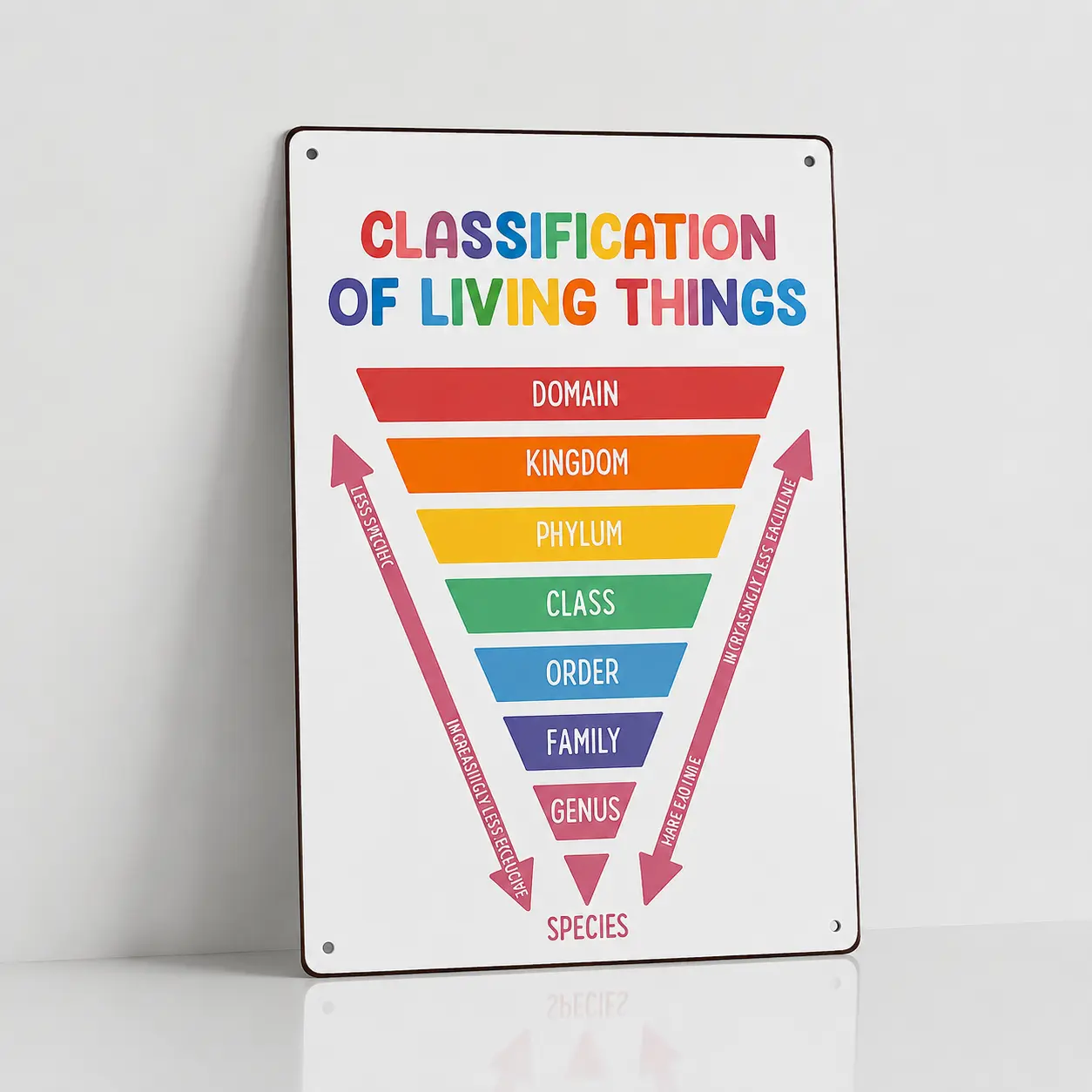 Decorative "Classification of Living Things" Metal Sign, Biology Taxonomy Chart Poster - High School Biology Classroom Decor, Science Teacher Gift, Retro Wall Art | 8x12in