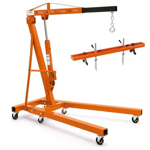 Gaomon 2-T Hydraulic Folding Engine Hoist, 4400 LBS Capacity Heavy Duty Cherry Picker with 59 in Load Leveler, 6 Swivel Wheels, Hydraulic Pump & Adjustable Boom (0.5T-2T) for Garage, Workshop, Cherry Pickers