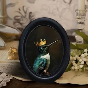 Vintage Gothic Hummingbird Wall Decor, Vintage Room Decor, Home Decor Accessory, Oval Frame, Gothic Print Pattern, Unique Art Piece for Home, Perfect for Halloween, Christmas, Thanksgiving