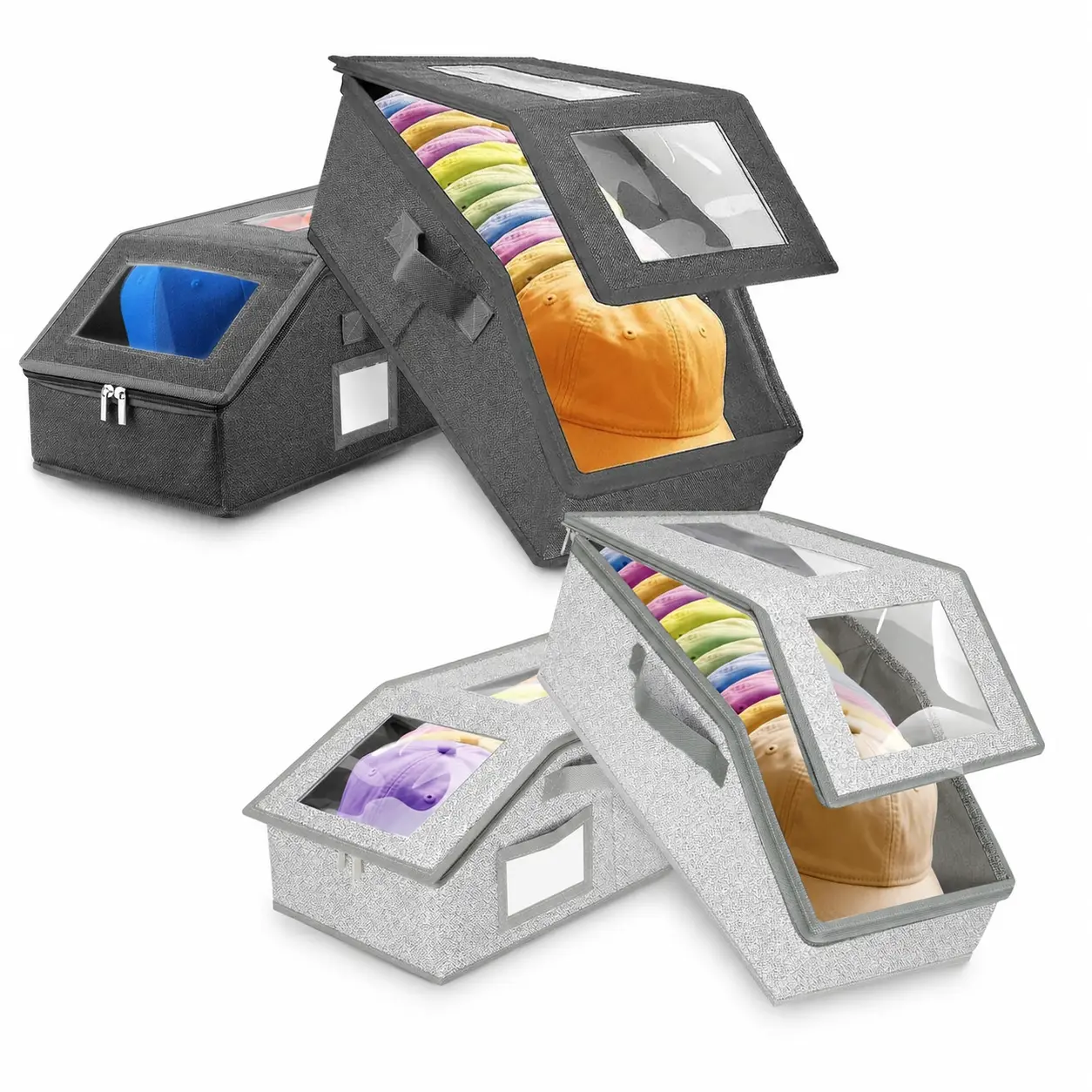 Foldable Baseball Cap Storage Box - 15-Cap Capacity, See-Through Window, Space-Saver Organizer for Closet Shelf, Multi-Functional Boxes, Zippered Organizer, Organizing Containers, Home Storage Supplies, Gift Idea for Enthusiasts