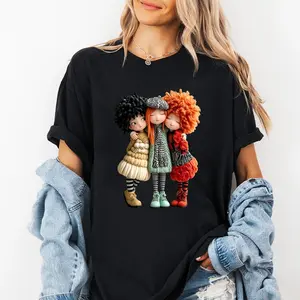 Women's Personalized Sister Pattern Printed Short-Sleeve Round-Neck Casual Streetwear T-Shirt, Summer Outerwear for Ladies, Ideal Gift for Loved Ones