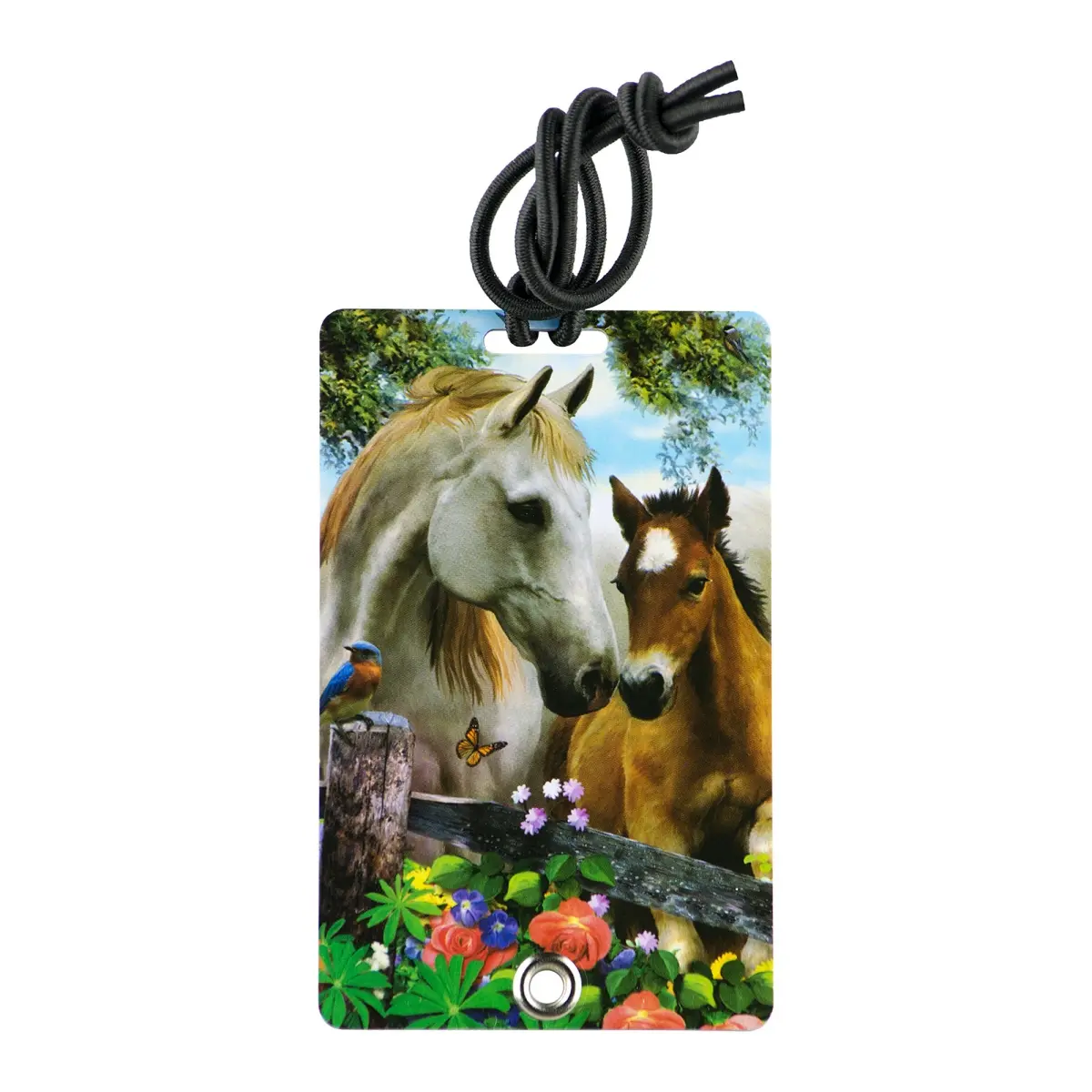 212 MAIN PVC Luggage Tag 2038 - Waterproof PVC, Stylish Design, Elastic Bungee, Hidden Info Slot, Rivet Fastener, Secure Closure - For Backpacks, Pet Carriers (Summer Meadow)