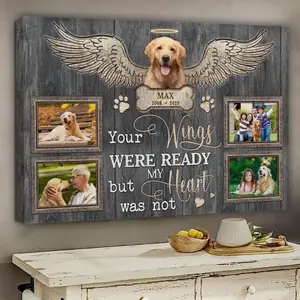 2D Flat, Personalized Canvas Prints, Custom Photos, Gifts for Dog Lovers, Pet Gifts, Pet Loss, Dog Memorial, Your Wings Are Ready, Rustic Wooden Frame for Living Room Personalized Gifts | Rustic Frame, Perfect Room Decor And Gift. wall art