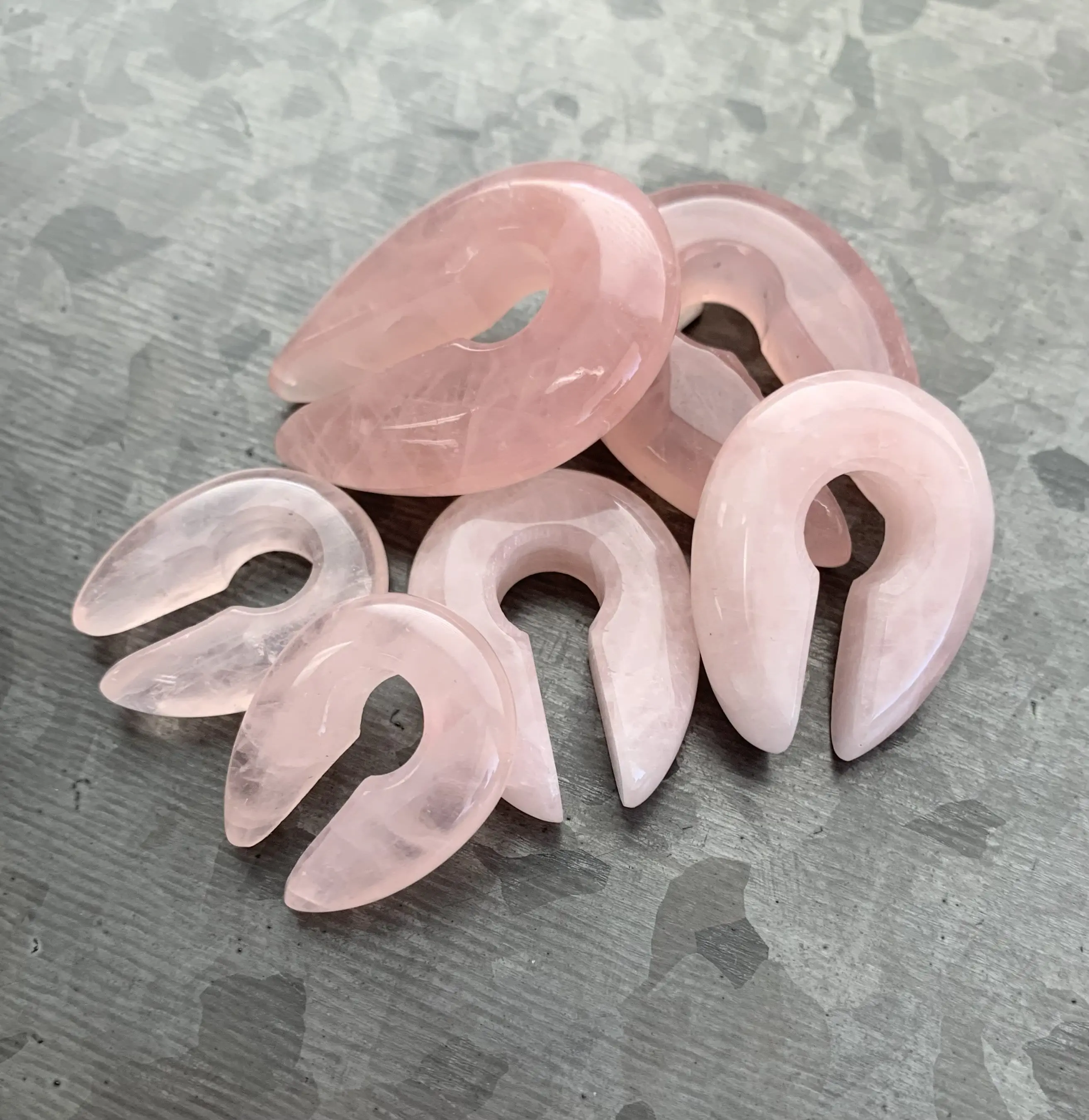 PAIR of Beautiful Rose Quartz Stone Keyhole Hanger Ear Weight Plugs/Tunnels - Gauge 2g (6.5mm) thru 00g (10mm)