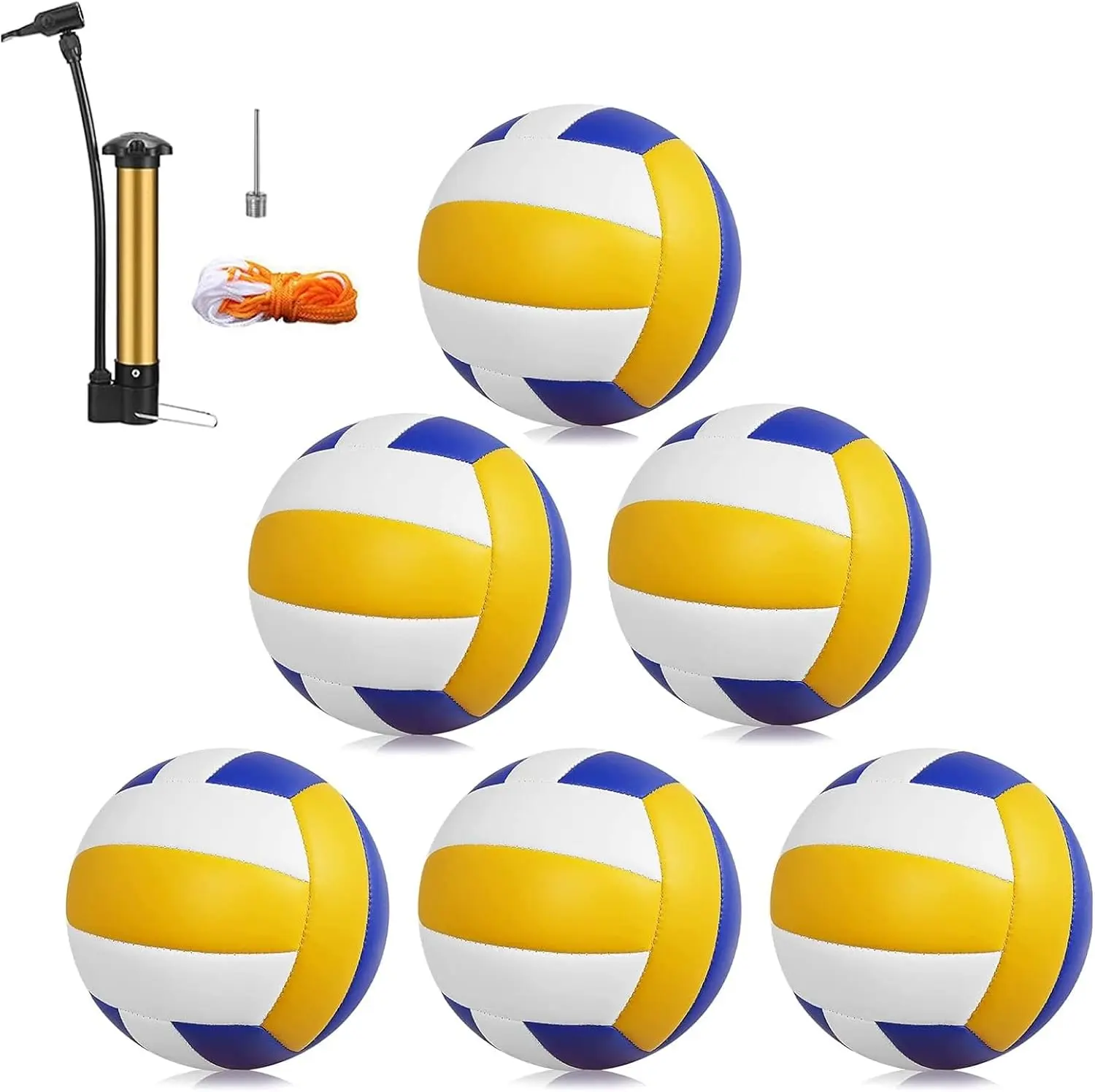 6 Pack Regulation Standard Fit Volleyballs, Soft Touch PU Leather Volley Balls for Indoor-Outdoor Play, Waterproof Easy to Clean Set with Pump & Bag for Beginners (Includes Beach/Pool Use), Volley Ball, Unisex