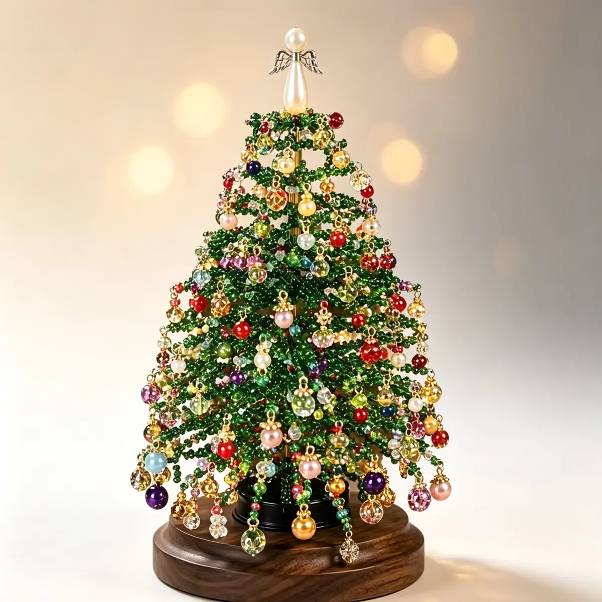 DIY Beaded Christmas Tree Kit with Shiny Crystal Beads & Decorative Ornaments, Handmade Holiday Craft Set for Tabletop Xmas Decor, Family DIY Project & Christmas Gift