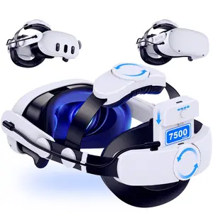 Head Strap for Meta Quest 3/Quest 2 with Battery 7500mAh, Elite Strap with Battery Extend Playtime for Oculus Quest 3/2, VR Headset Accessories Head Strap with Double Knob Adjustable Comfort, Reduce Pressure, White/Black