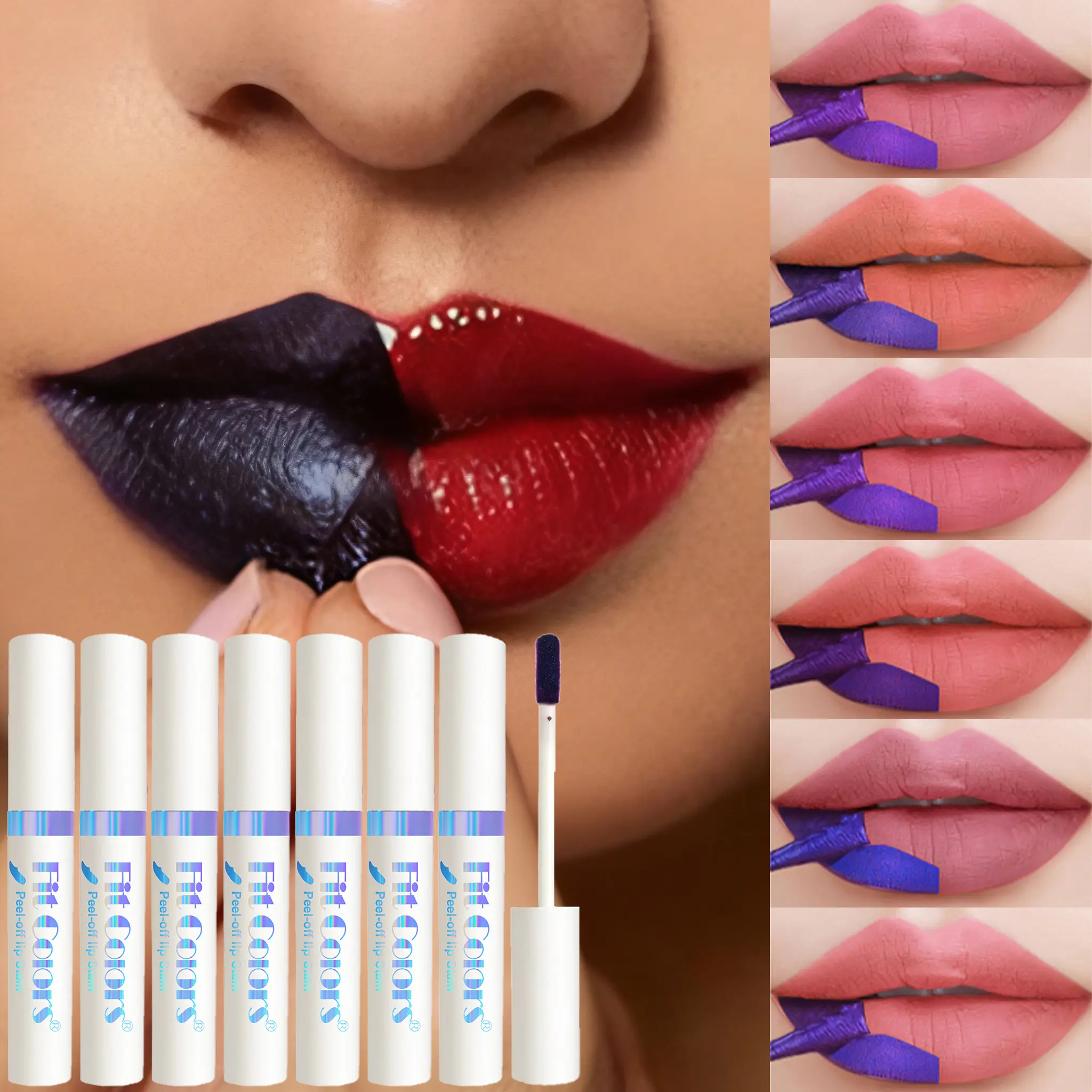 3 / 6 PCS SET Metallic Cobalt Blue Lip Stain Peel-Off Masque - 2-in-1 Liner & Gloss, 16H Waterproof Transfer-Proof Matte Finish for Concerts/Raves/Daily Wear (Smudge-Proof Peel Off Makeup)