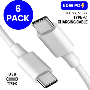 6-PACK [3/6/10FT] 60W USB C to USB C Cable, Type C to Type C Cable, Fast Charging Cable for iPhone 16 15 Pro Plus Pro Max, for Galaxy S25 S24, for iPad Pro/Air, for MacBook Pro/Air, Android, Tablets, Chromebooks, and more