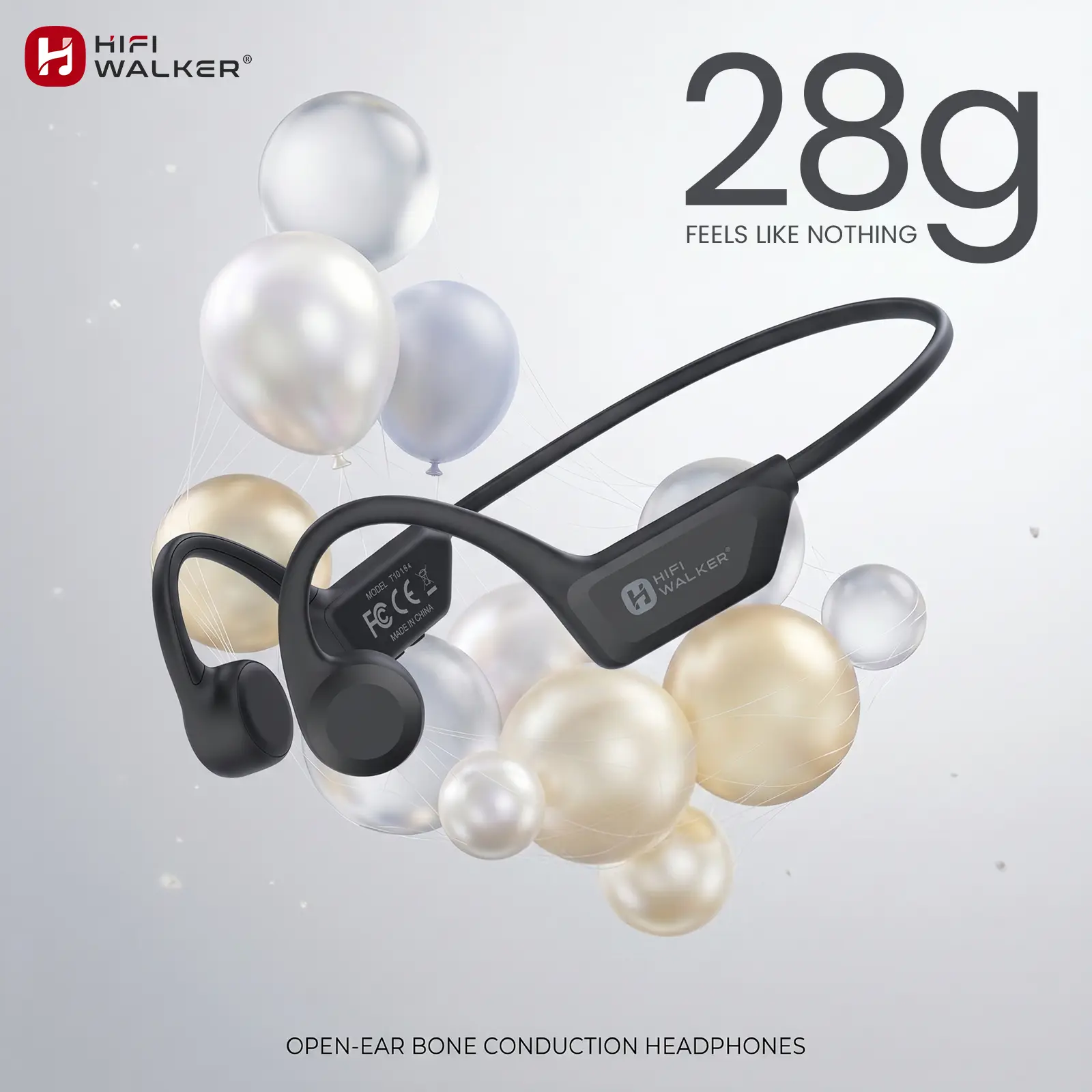 T10Lite Bluetooth Bone Conduction Headphones - 28g Ultra Light Open-Ear Stereo Headset, IPX5 Waterproof, 18h Long Battery, Stable Connection, Reliable Batteries, Ideal for Running, Workout, Music Setup