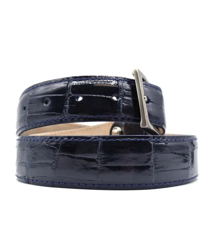 Men's Genuine Alligator Belt - 1-1/2" Width Genuine Belt with Brushed Silvertone Italian Hardware, Handcrafted Italian Accessory, Calfskin Suede Lining, Brushed Silvertone Hardware