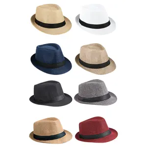 Men's Women's Breathable Short Brim Fedora Hat Classic Summer Beach Sun Hat Panama Cap