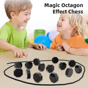 Plastic Hexagonal Magnetic Chess Set Board Game with Rope, Travel Learning Toy, Tabletop Games, Strategy Board Games, Strategic Shape Matching Set, Kids Birthday Gift, Includes 20 Pieces