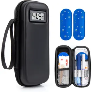 Insulin Cooler Travel Case with Temperature Display - Diabetic Travel Case Refrigerated Medicine Cooler Travel Case with 2 TSA Approved Ice Pack for Trip and Daily (Black) 02