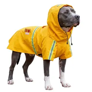 Dog Raincoat with Reflective Stripes, Waterproof Windproof Rain Jacket for Small Medium Large Extra Large Dogs, Breathable Full-Body Coverage Dog Rain Suit with Hood - Mustard Yellow