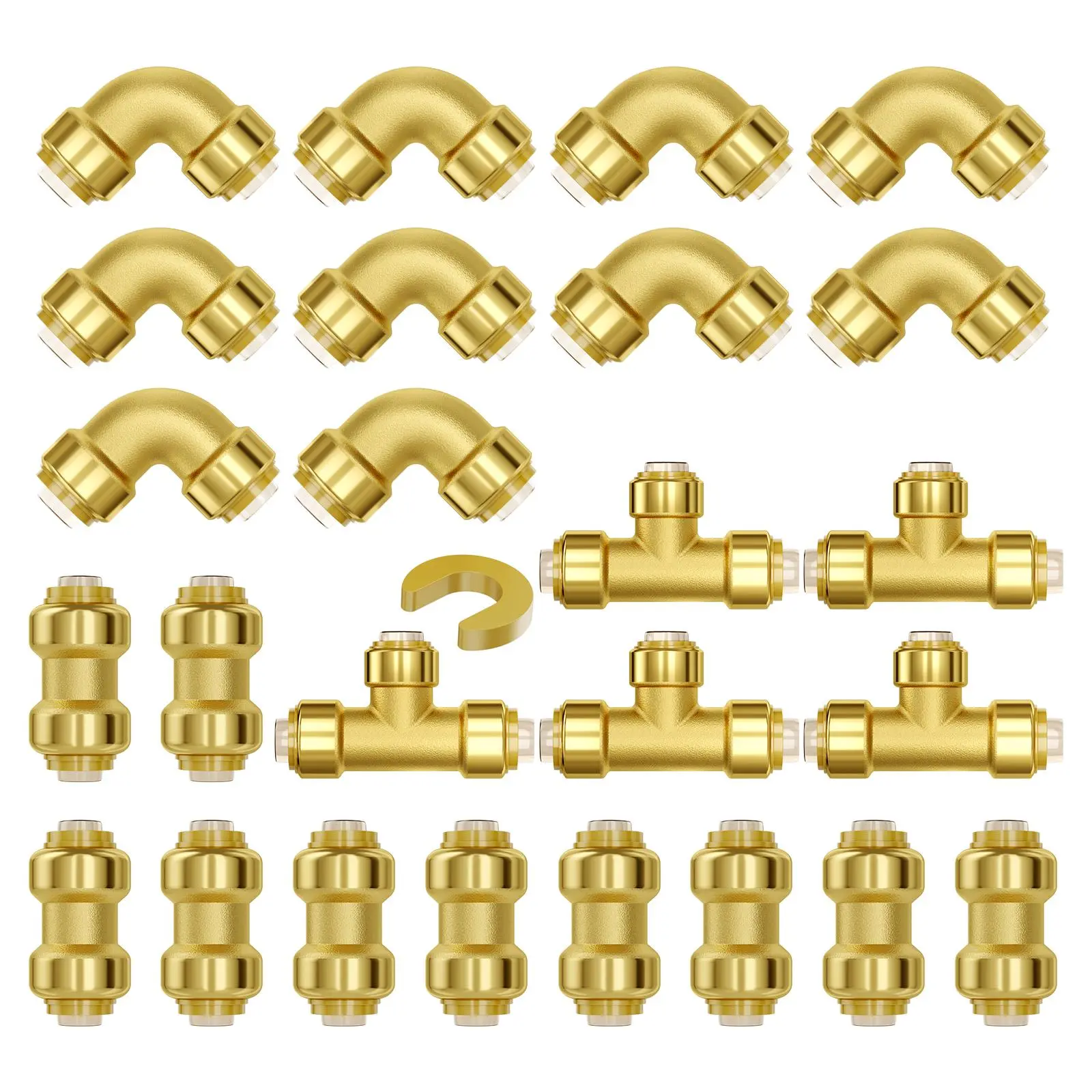 【SummerFinds】VEVOR Pipe Fittings,  , 1/2" 25PCS (10xStraight, 10xElbows, 5xTees) Brass Pipe Fittings, Push-Fit Pipe Connector Brass Air Fittings, Plumbing Fittings Adapter for Heating/Shower Systems, Water Pipes