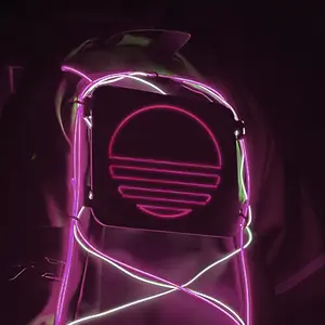 LUMENITE Vaporwave Sun Light Panel for Hydropacks, Backpacks | Portable Rave Festival and Concert Neon Accessory | 5.5" x 5.5" | Hand-Wired Design