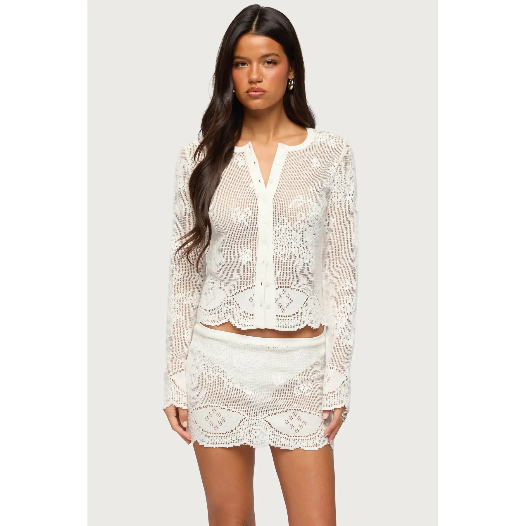 Rusa Button Up Sheer Crochet Top Rusa Button Up Sheer Crochet Top