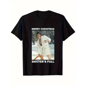 Humorous Christmas T Shirt Featuring Cousin Eddies Full Graphic Tee Inspired by Holiday Vacation Slim Fit Black Shirt for Adults Sizes S to 3XL Bathroom Prank Gift