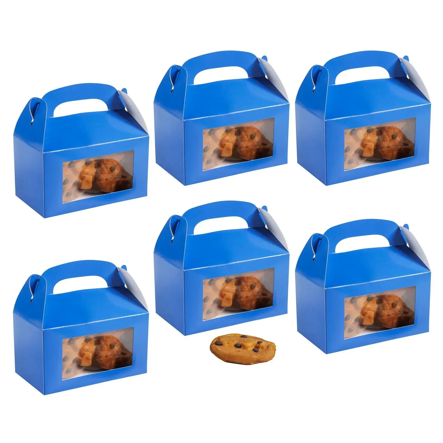 6"x7" Blue Cardstock Treat Boxes with Display Window - 48-Count Bulk Pack, Bakers' Kitchen Accessory, Anniversary Party Item, Wedding Unique Gifts, Great for Large Events, Simple Assembly Required, Anniversary Party Gift, Gift Boxes