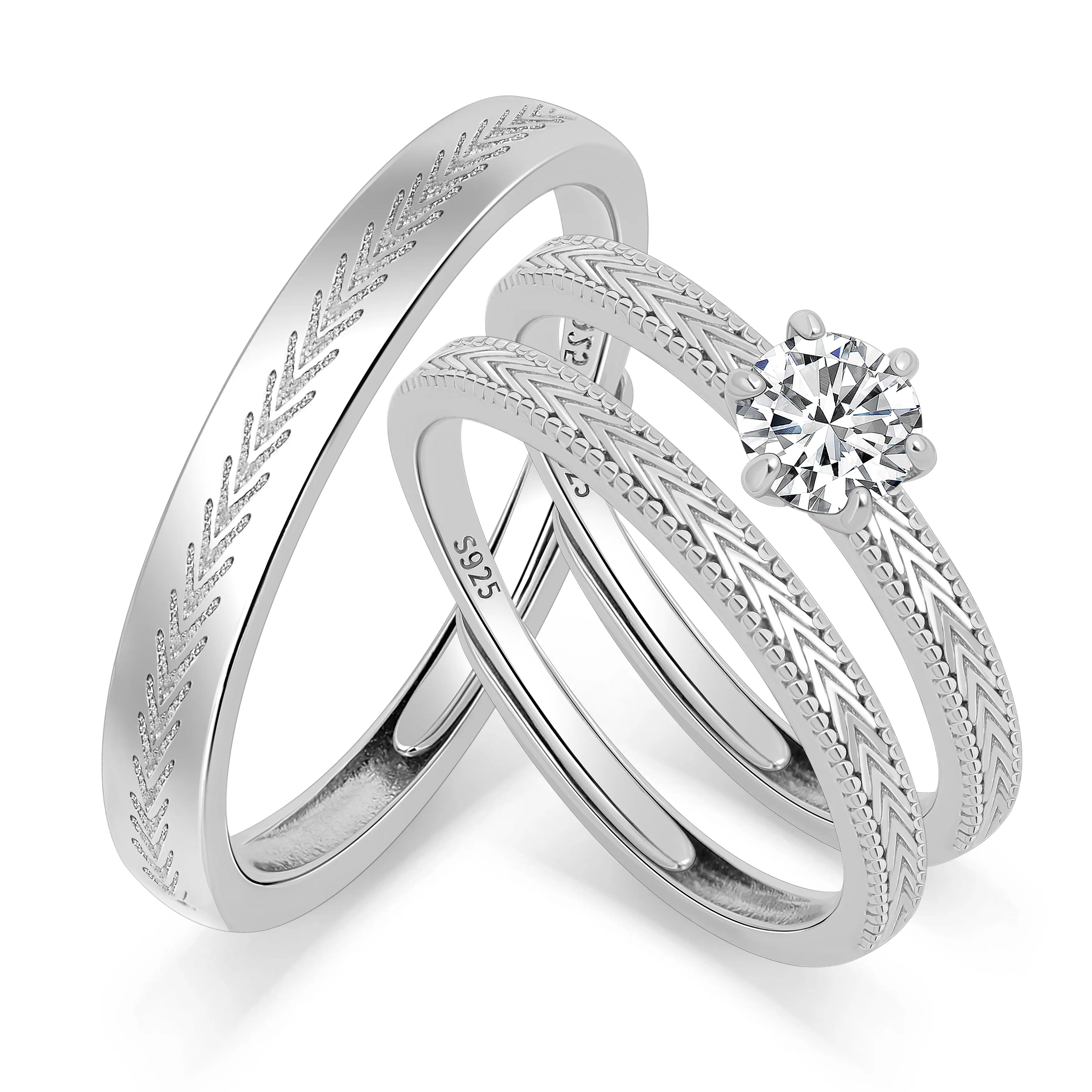 MEISSA Shared Journey Couples' Rings Engagement Set – 3pc Couple Ring His And Hers Wedding Rutilated Quartz Engagement Rings Sterling Silver Women Matching Diamond Wedding Band Personalized Engrave Promise Ring Minimalist Gift Engagement Christmas Gifts