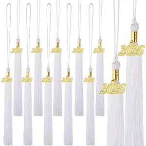 12-Pack Graduation Tassels with 2026 Year Charms Graduation Cap Tassel Decorations for High School and College Grad Caps Ceremony and Party Accessories White