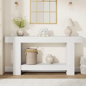 Garvee Console Table for Entryway, Entry Accent Table for Living Room, Long Console Table with Storage, Farmhouse Hallway Table with 2-Tier Storage Shelf, Rectangular Sofa Table Behind Couch