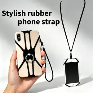 Versatile Phone Lanyard, a Dual-Purpose Neck Strap for Cellphones Featuring a Finger Ring Holder, Suitable for Most Smartphone Models (In Black)