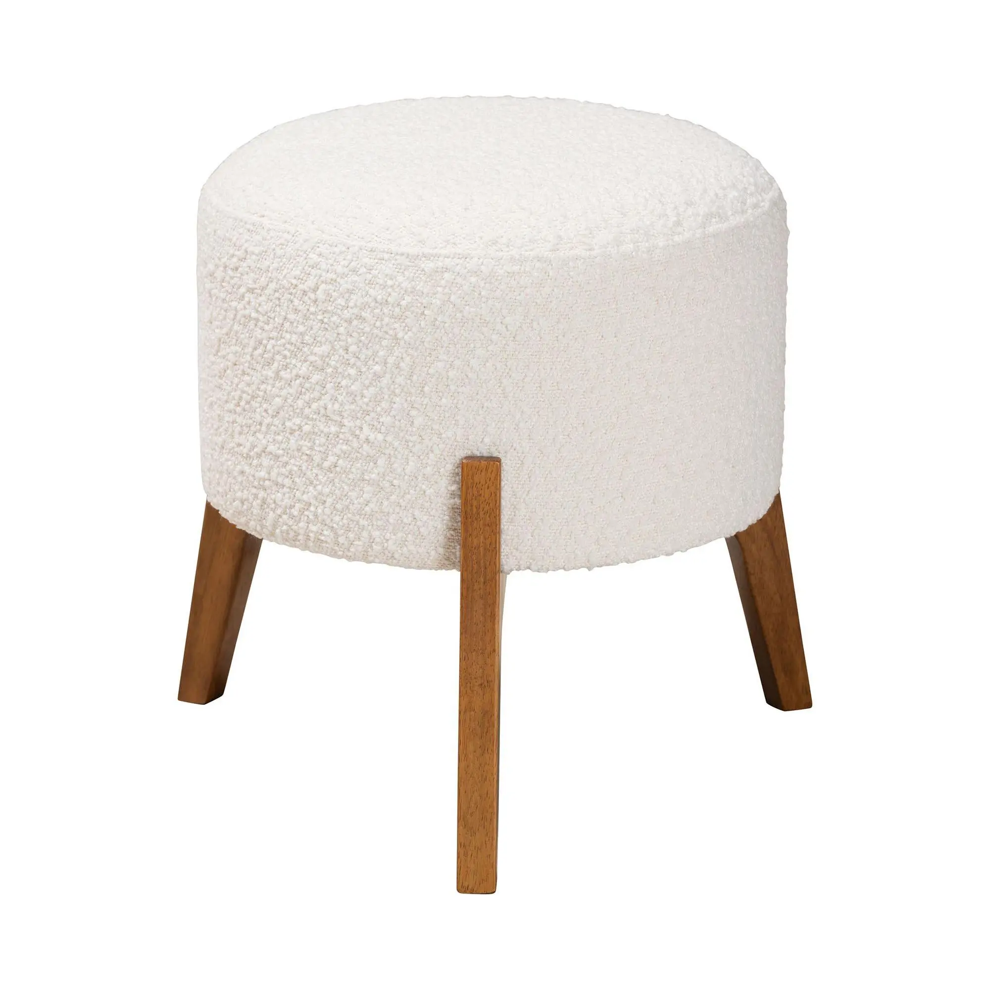 Baxton Studio Elkie Boucle Fabric and Wood Ottoman Footstool Baxton Studio Elkie Boucle Fabric and Wood Ottoman Footstool
