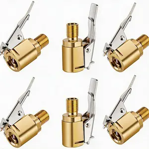6pcs Tire Air Chuck with Clip Adapter, Brass Tire Inflation Hose Adapter with Locking Tire Nozzle Valve Thread, Unscrewed Twist Connection Converts to Locking Connection for Air Compressor Pump Clamp, Tire Inflator Tool, Tyre Inflator