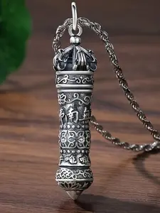 Vintage Tibetan Buddhist Copper Pendant Necklace, Unisex Rotatable Amulet Jewelry, Portable Protection Accessory, Memorial Gift