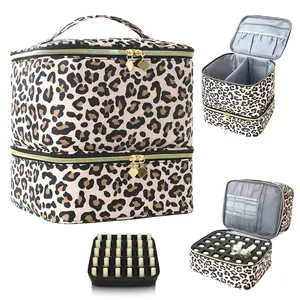 Large Double Layer Nail Polish Organizer & Essential Oil Case Holds UV Light Dryer & Manicure Tools Valentine's Day Gift Soft Nylon Makeup Bag Multifunctional Storage Box for Jewelry & Cosmetics Portable Travel Tote Girlfriend Present Idea Minimalist