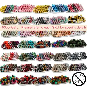 100pcs Christmas Halloween Silicone Printed Beads Set, Bead Assortment, 15mm Round Beads for Keychains Pendants DIY Jewelry Making Crafts, for Beading Making Diy Mix Beads