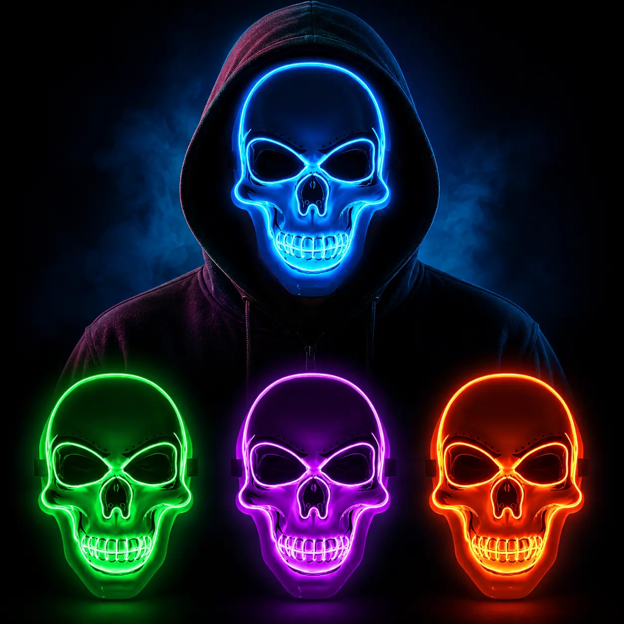 LED Halloween Costume Skull Mask (1/3/4 Pcs) - 3 Flashing Light Modes, Skull Shape, Festive Party Accessories for Adults, Teens Rave Events
