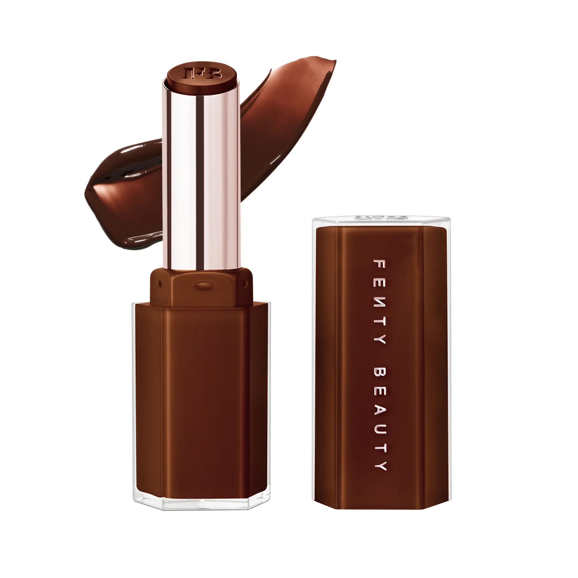 Fenty Beauty Gloss Bomb Stix High-Shine Gloss Stick — Hot Chocolit — rich brown chocolate shade — glossy lipstick Fenty Beauty Gloss Bomb Stix High-Shine Gloss Stick — Hot Chocolit — rich brown chocolate shade — glossy lipstick