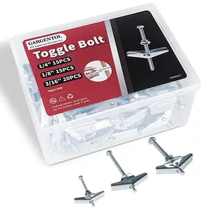 Heavy Duty Toggle Wall Anchors Set 50 Sets- 1/8", 3/16", 1/4" Drywall Anchors & Screws Assortment with Nuts & Washers for Wall Mounting & Hanging